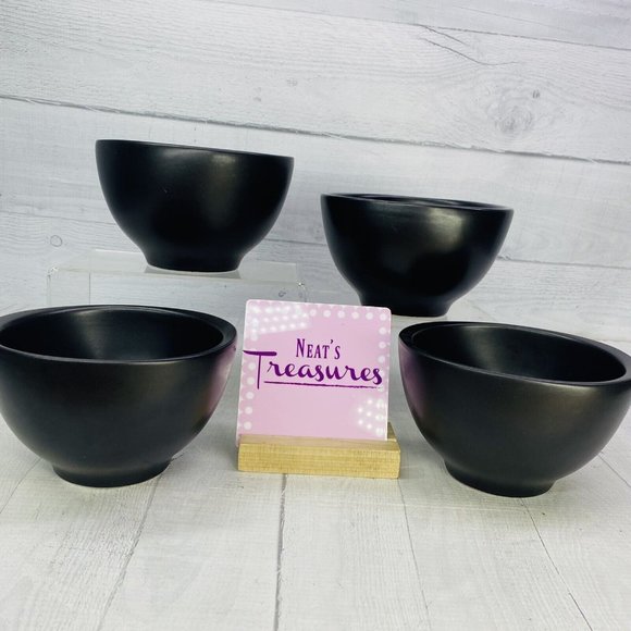 Pier 1 MODERN EBONY Solid Black Earthenware Brazil Round Soup Cereal Bowl Set 4 - Picture 1 of 15